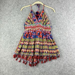 Antica Sartoria Babydoll Top Womens S Beaded Tassel Fringe Boho Festival Art Tie